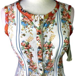 NWT Aratta Silent Gourney floral beaded shirt Dress boho floral pastel cottage M